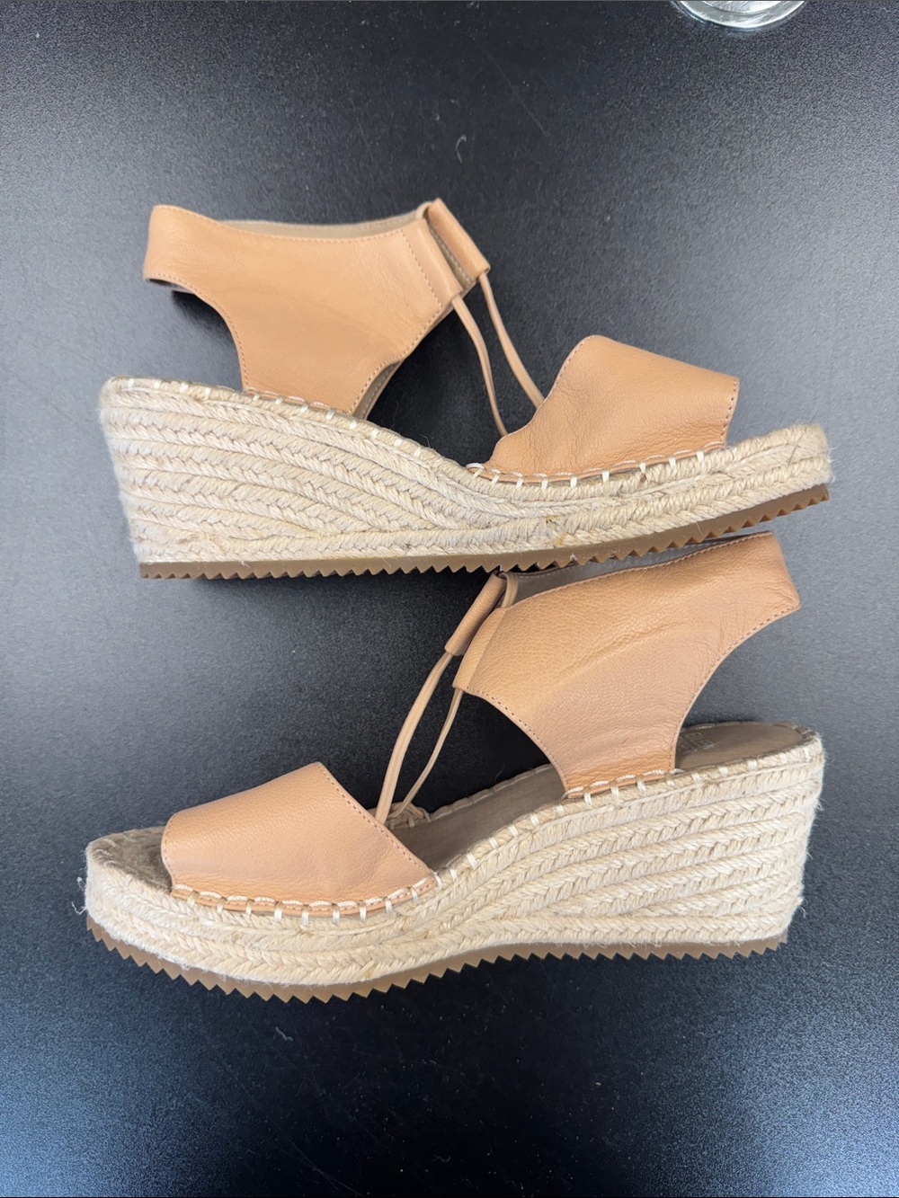 Eileen Fisher Tan Leather Espadrille Wedge Sandals - Picture 3 of 7